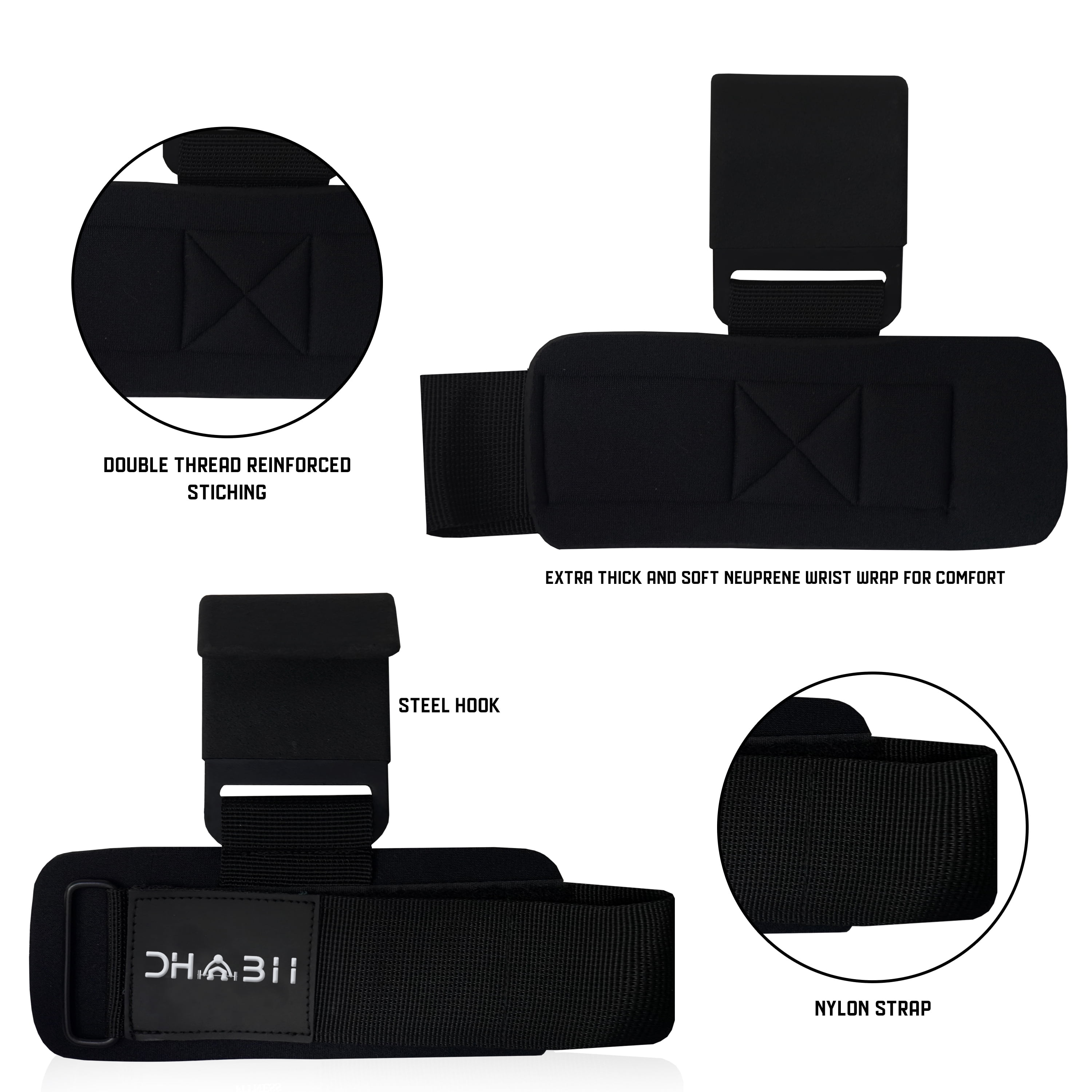 Weight Lifting Hooks (Pair), Heavy Duty Power Wrist Straps Hand Grip Support for Deadlifts, Pull Ups, Shrugs - Gym Gloves for Men and Women