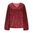 thumbnail image 5 of YanHoo Sparkly Sequin Shirts for Women Lantern Long Sleeve V Neck Dressy Blouses Glitter Shimmer Disco Party Club Concert Outfits Wine,XXL, 5 of 8