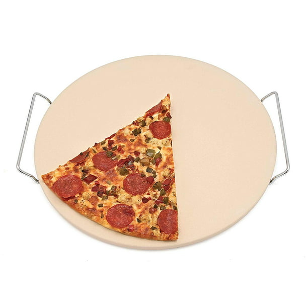 kubiek Sijpelen ondersteboven Homeworks Large Unglazed Ceramic Pizza Stone | Includes Metal Oven to Table  Rack, Large 15 Inch Round Baking Stone, For Crispy Crust Pizza, Artisan  Breads, Cookies and More - Walmart.com
