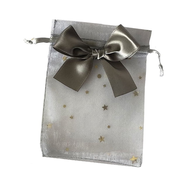 Ounissouiy 30 Uds bolsa de tul transparente exquisita bolsa con cordón joyería Bowknot caramelo bolsillo joyería embalaje cinta boda Kits de decoración para fiestas gris 10*15cm