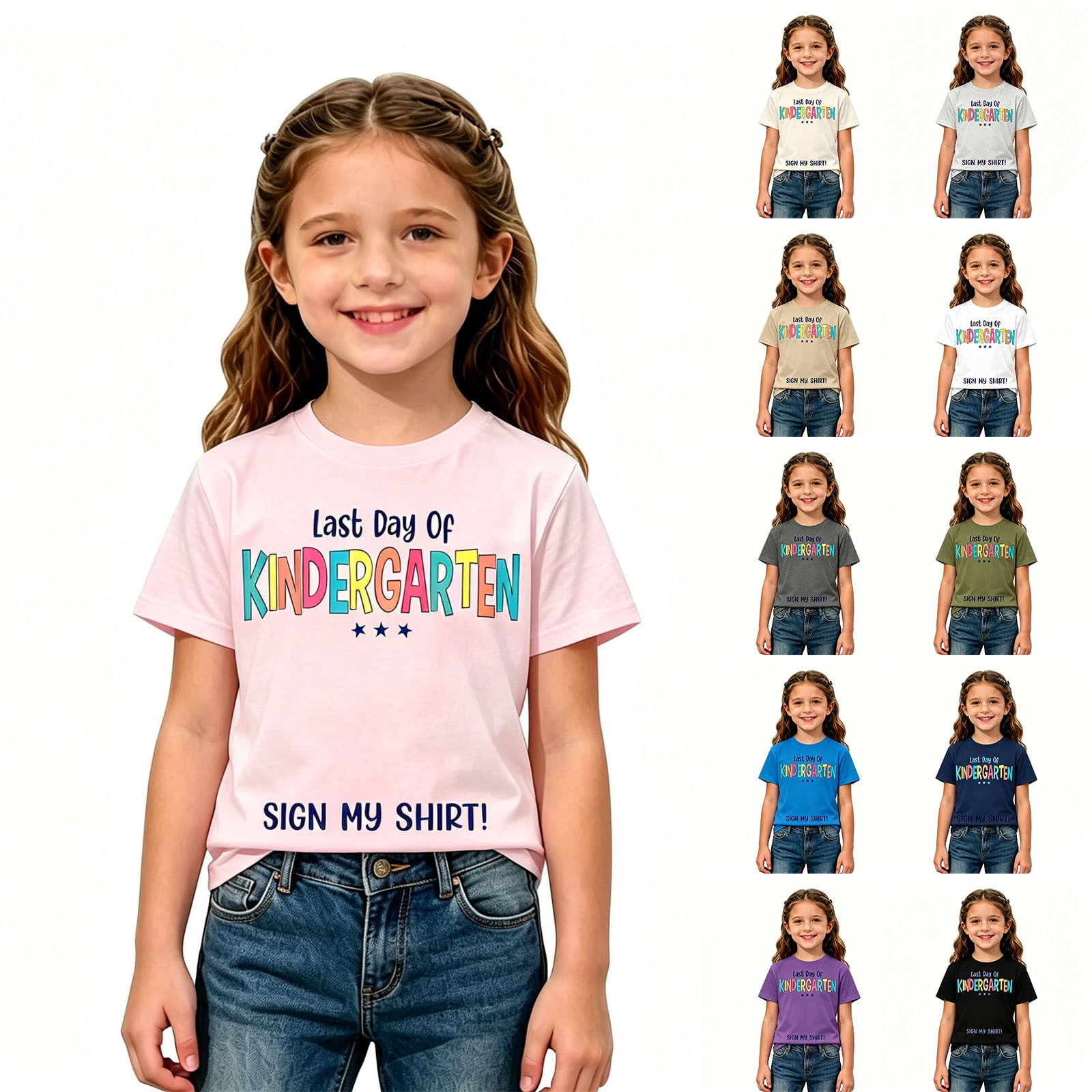 LILIYA Kid Girls First Day Of School Shirt Kindergarten Here I Come Regular Fit Funny Short Sleeve Cotton T-Shirt Party Gift Summer Clothes