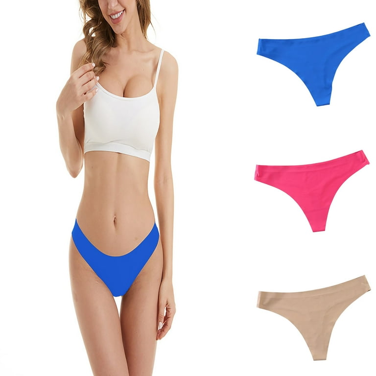 Womens Underwear 3 Pack Solid Color Casual Seamless Silk Thong Comfortable  Thin Low Waisted Underwear Women 
