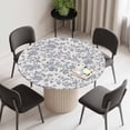thumbnail image 2 of Farmhouse Blue Floral Round Fitted Tablecloth with Elastic Edge, Waterproof Table Cloth Table Cover for 55"-60" Tables, Vintage Botanical Leaves Burlap Tablecloths for Dining Picnic Indoor Outdoor, 2 of 9
