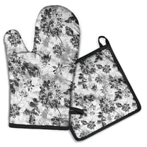 Pioneer Flower Floral Print Pattern Kitchen Oven Mitt and Pot Holder Sets 2 Pcs for Baking, Cooking and Grilling, Heat Resistant Up To 392 °F