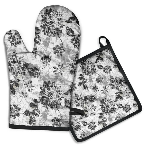 Pioneer Flower Floral Print Pattern Kitchen Oven Mitt and Pot Holder Sets 2 Pcs for Baking, Cooking and Grilling, Heat Resistant Up To 392 °F