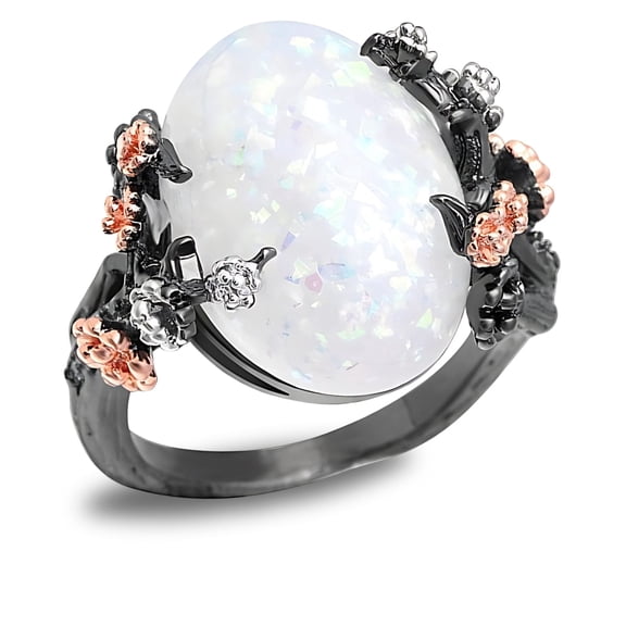 Henrietta Black Tree Branch Gothic Inspired Fire Opal Engagement Ring for Women by Ginger Lyne