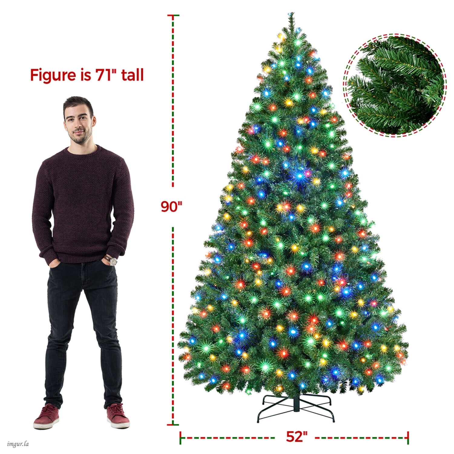 Alden Design 7.5FT Pre-lit Artificial Christmas Tree with Foldable Stand and Multicolored LED Lights, Green