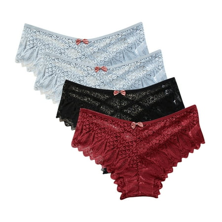 uublik Value 4-Pack  Womens Underwear Thong Comfortable Seamless Lightweight Soft Lace High Waist Panties