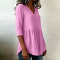 thumbnail image 4 of Yrmaups Loose Fit 3/4 Sleeve Peplum Top for Women, Casual V Neck Ruffle Blouse, Soft Stretch Tunic for Vacation Office Travel Everyday Outfit, Pink M, 4 of 6