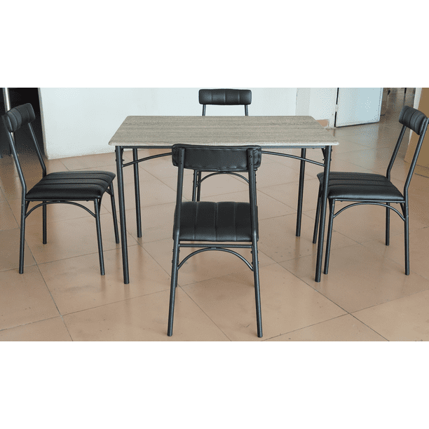 5 Piece Dining Table and Chairs Set, Wood Rectangular Dining Table with