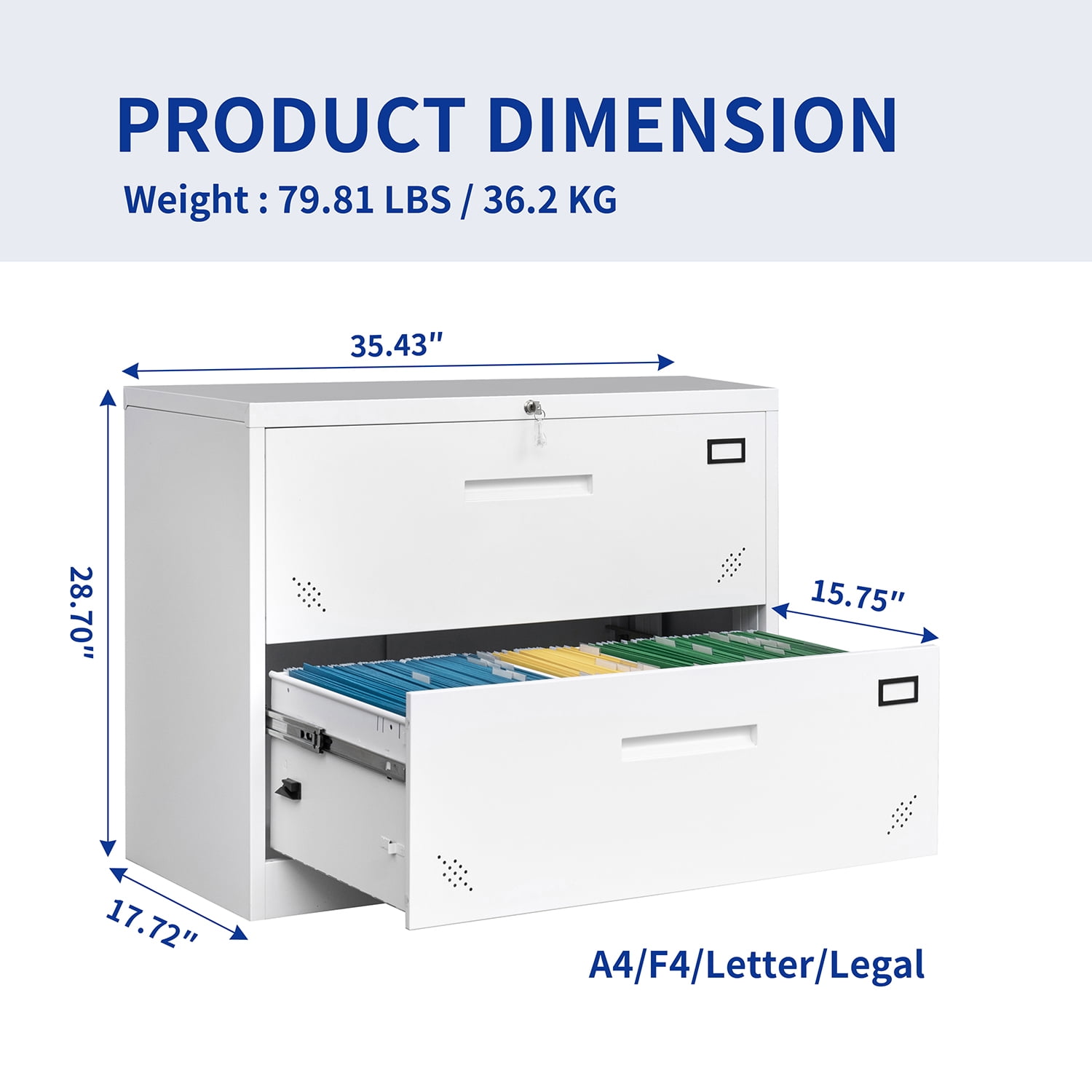 Kadyn Lateral File Storage Cabinet, 2 Drawer Filing Cabinet for Legal/Letter A4 Size, Steel Office Wide File Cabinet with Lock, White Kadyn Lateral File Storage Cabinet, 2 Drawer Filing Cabinet for Legal/Letter A4 Size, Steel Office Wide File Cabinet with Lock, White