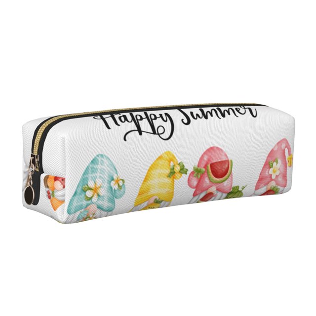Fotbe Hello Summer Gnome Estuche para Lápices de Cuero con Estampado, Estuche con Cremallera Resistente, Organizador Compacto y Elegante para Papelería