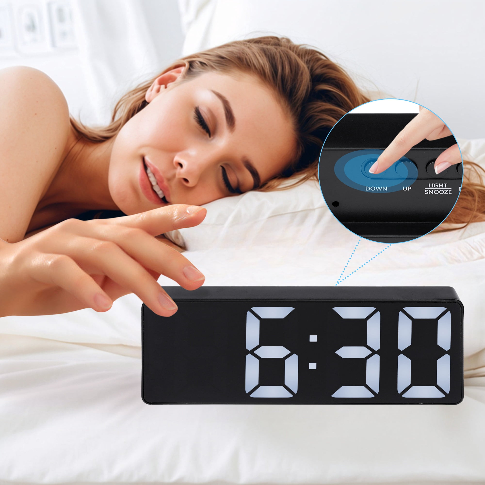 Unique Bargains 2 Pcs Small Digital Alarm Clock for Deep Sleepers White/Pink