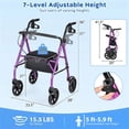 thumbnail image 4 of Hendoct 2-in-1 Rollator Walker with Seat (Purple), 8-Inch Large Wheels & Versatile Braking System, Adjustable Height, 4 of 10