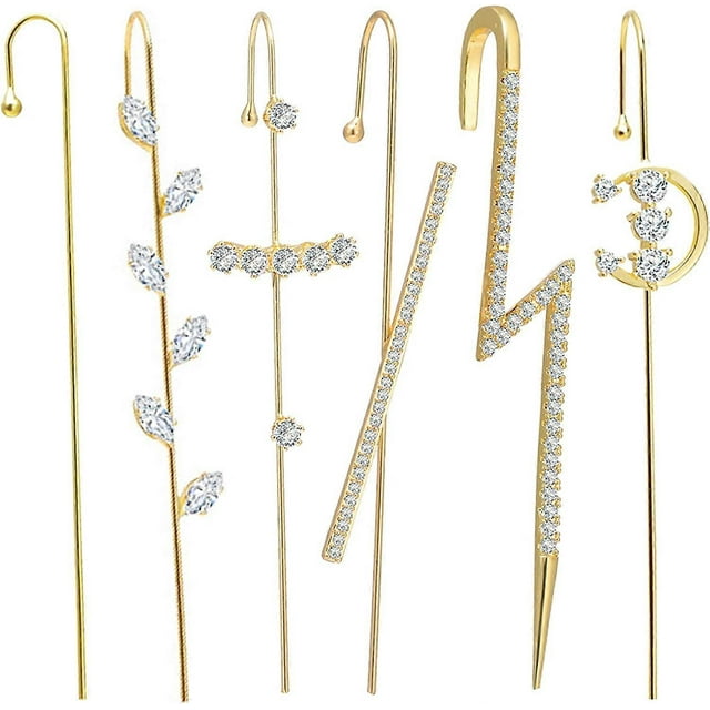 Pendientes de mariposa de circonita para mujer, aretes de mariposa con forma de puño y diamantes de imitación, con clip alrededor de la oreja, aretes de hada para niñas, 6 unidades