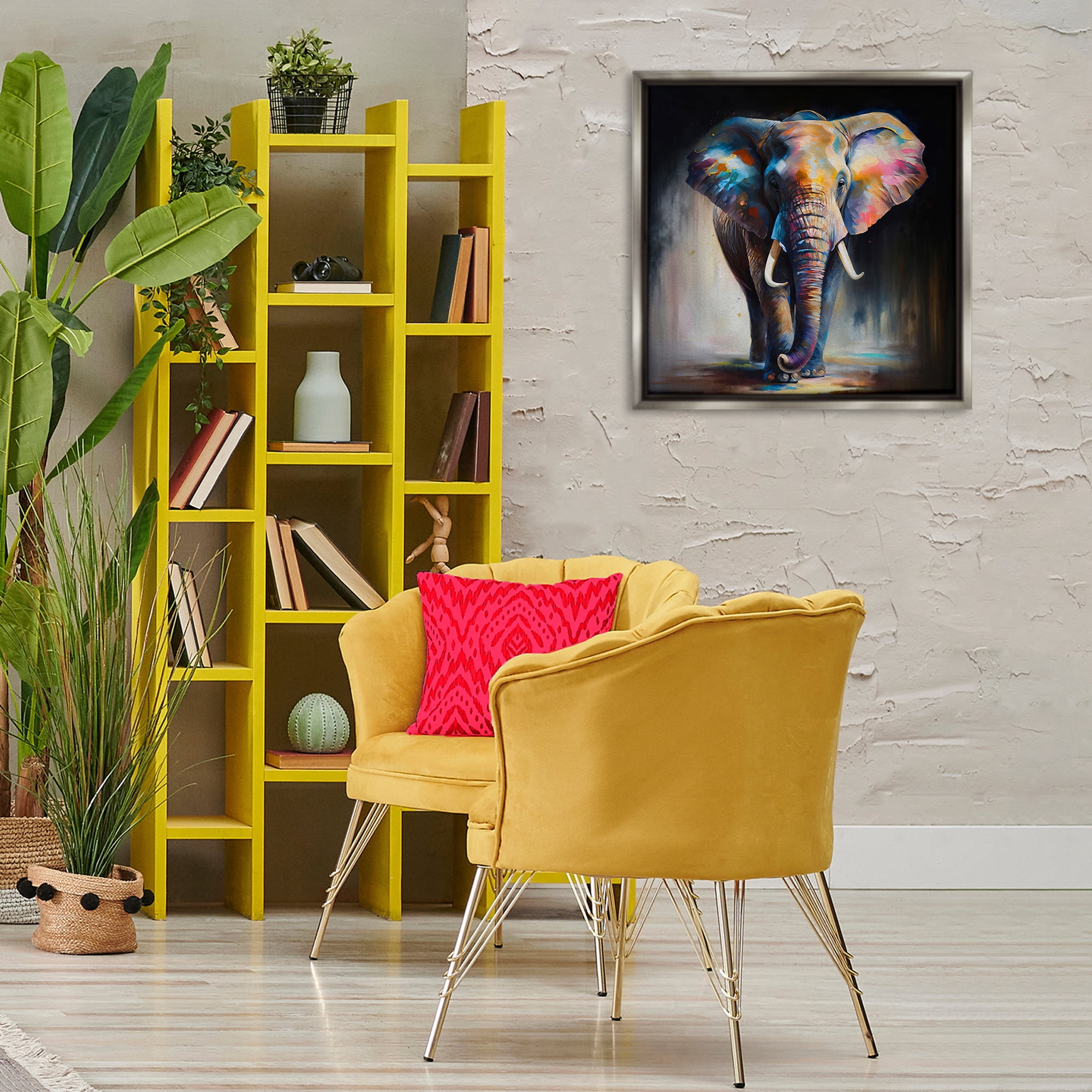 Stupell Industries Stepping Elephant in Shadow Animals & Insects Painting Gray Floater Framed Canvas Art Print Wall Art, 25 x 25