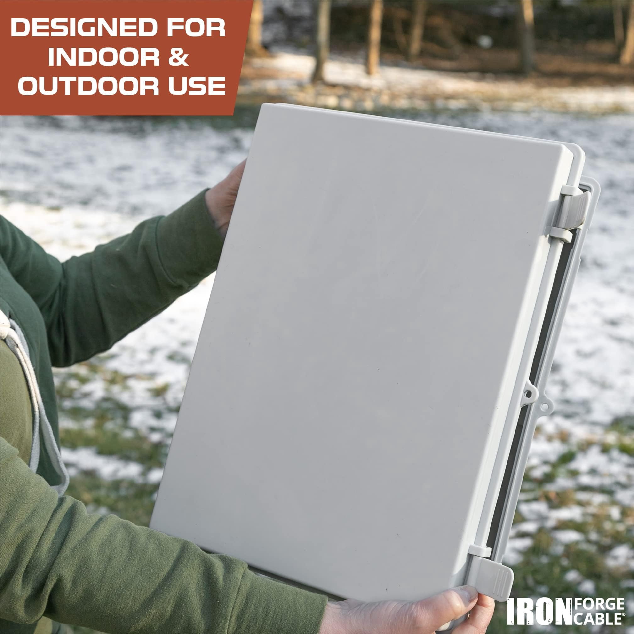 Iron Forge Cable Waterproof Junction Box Extra Large, Outdoor Electrical Enclosure with Complete Accessories, ABS Plastic Project Boxes Weatherproof Hinged Light Gray Panel Cover IP65 16"x12"x7.2" in