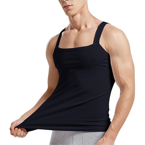 uikmnh Men Tank Tops Stretch Muscle Slim Fit Square Neck Tank Top Athletic Workout Shirt Breathable Comfort Casual Undershirt Size:2XL