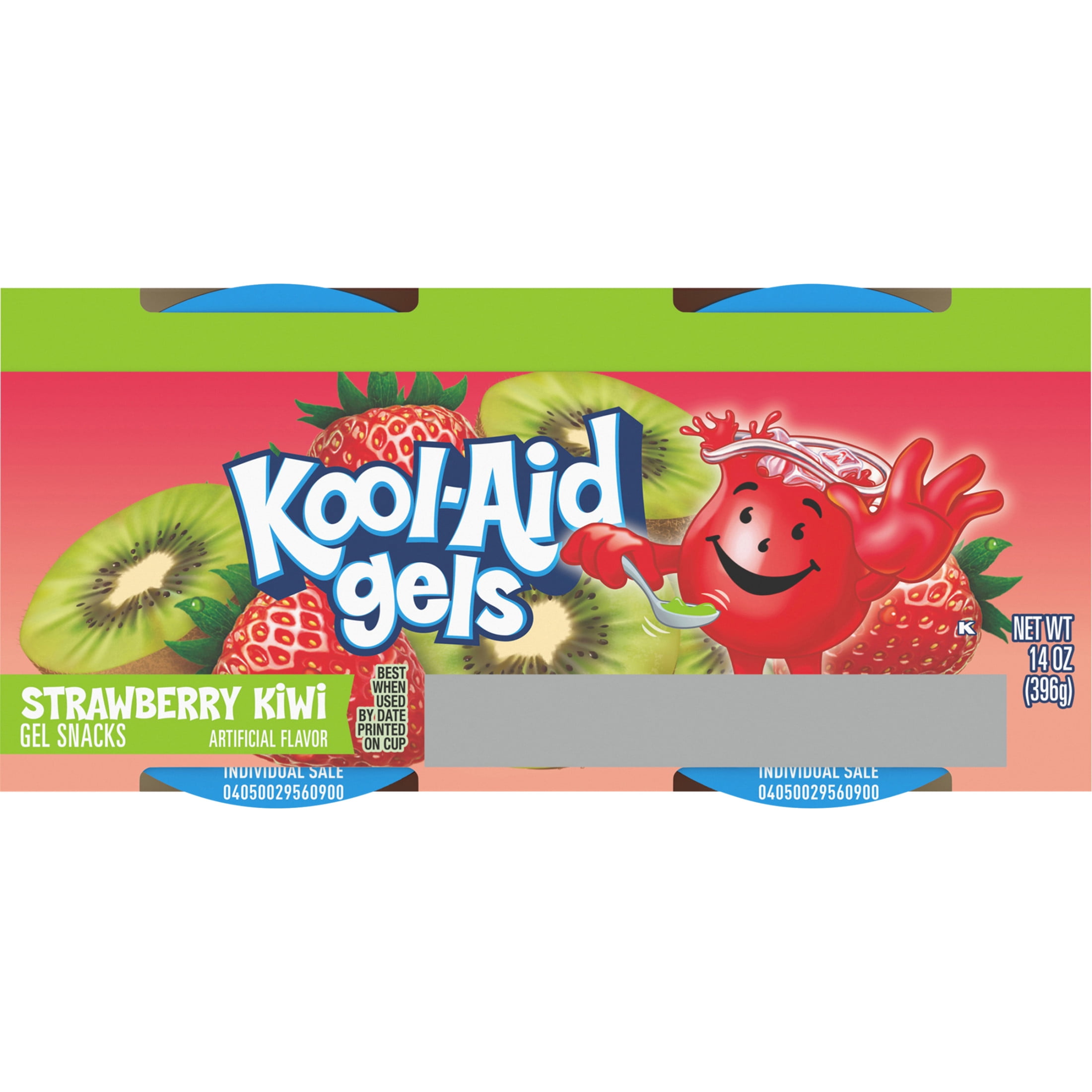 Kool-Aid Gels Strawberry Kiwi Jell-O Gelatin Snacks, 4 Ct Cups