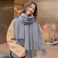thumbnail image 3 of Eoperou Shawl Wrap Plain Fringed Tassels Comfortable Soft Cold Resistant Solid Color Winter Thermal Women Long Blanket Scarf for Office, 3 of 8