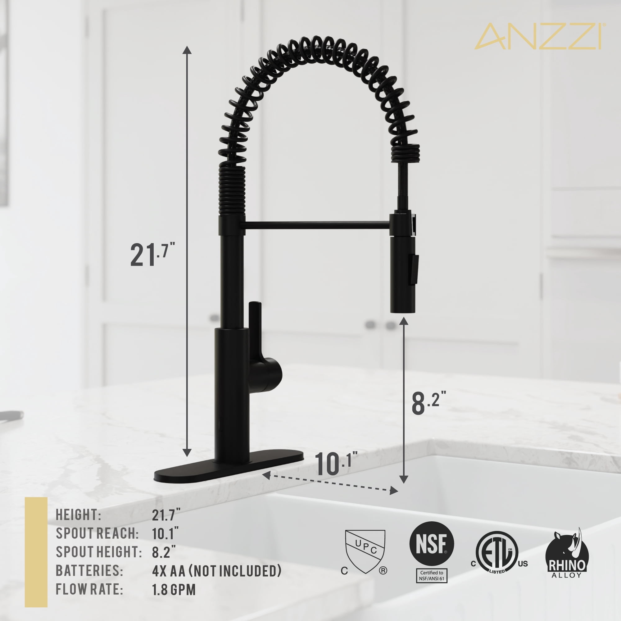 Anzzi Ola Hands Free Touchless 1-Handle Pull-Down Sprayer Kitchen Faucet in Matte Black