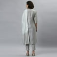 thumbnail image 6 of Janasya Indian Round Neck 3/4 Sleeve Bandhani Grey Poly Silk Kurta With Pant and Dupatta For Women, 6 of 8