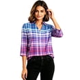 thumbnail image 5 of Edvintorg Shirts for Women Trendy V Neck Lightweight Pullover Top 3/4 Length Sleeve Plaid Blouse Plus Size Women Clothes Multicolor M, 5 of 7