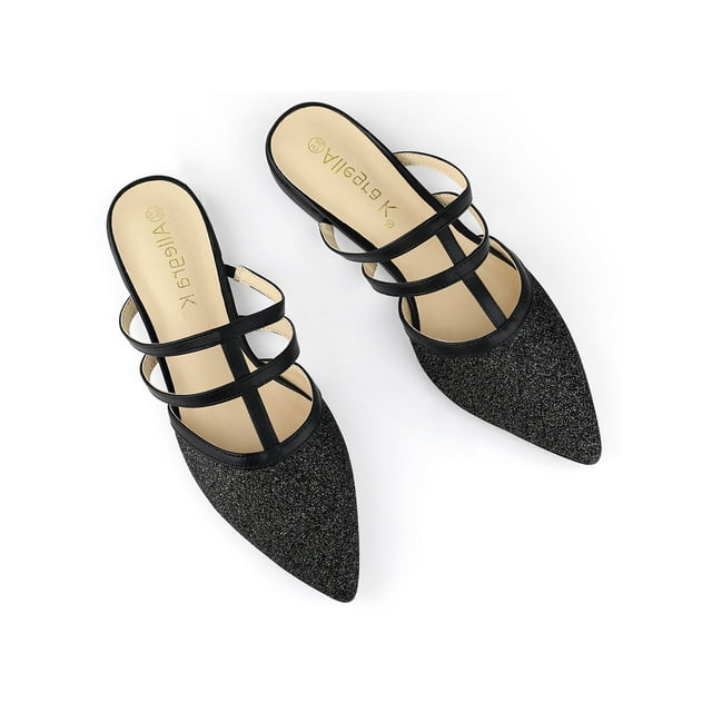 BLISSFUL STEP Mules Plates à Paillettes pour Femmes à Bout Pointu