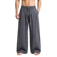 thumbnail image 2 of Mifsaly Linen Pants for Men Loose Fit Elastic Waist Drawstring Long Trousers Casual Lightweight Summer Beach Pants with Pockets Dark Gray,M, 2 of 5
