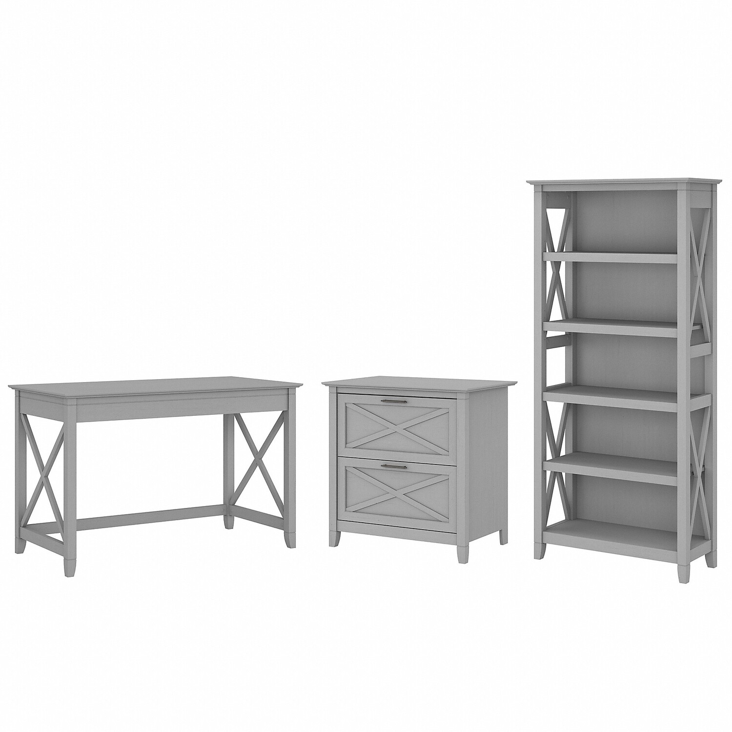 Bush Furniture Key West 48W Writing Desk with 2 Drawer Lateral File and 5 Shelf Bookcase