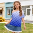 thumbnail image 2 of HAOTAGS Girls Short Sleeve T-Shirts, Cute Casual Summer Round Neck Tee Printed One-Shoulder Tops Blue Size 11, 2 of 9