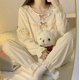 thumbnail image 2 of Conjunto de pijama para mujer, 2 piezas, ropa de descanso, manga larga, pantalones superiores, ropa para otoño, blanco, L, 2 of 7