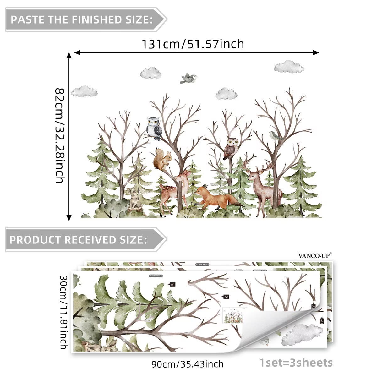 Mountain Tree Wall Stickers deer wall decal Large Pine Tree Forest Animal Bear Fox DIY Peel and Stick Wall Stickers Aesthetics Decor Kids Room Baby Nursery Bedroom Wall Decor Living Room Bedroom