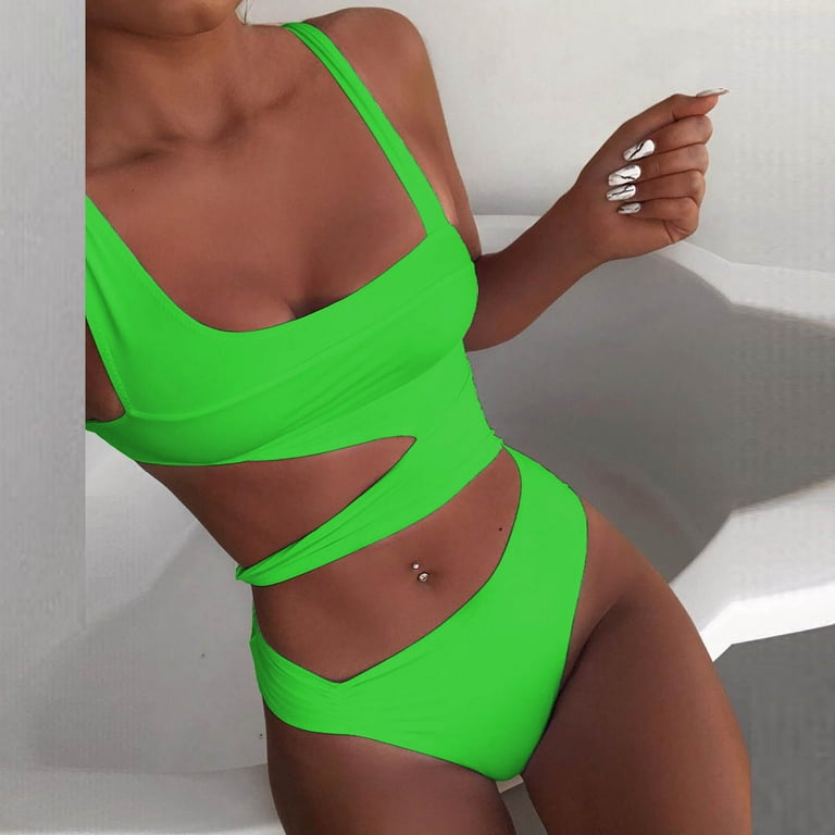 Hesxuno Swimsuit Women Sexy Women Multi Color Sexy Solid Color High Waist  Conjoined Body Swimsuit Bikini