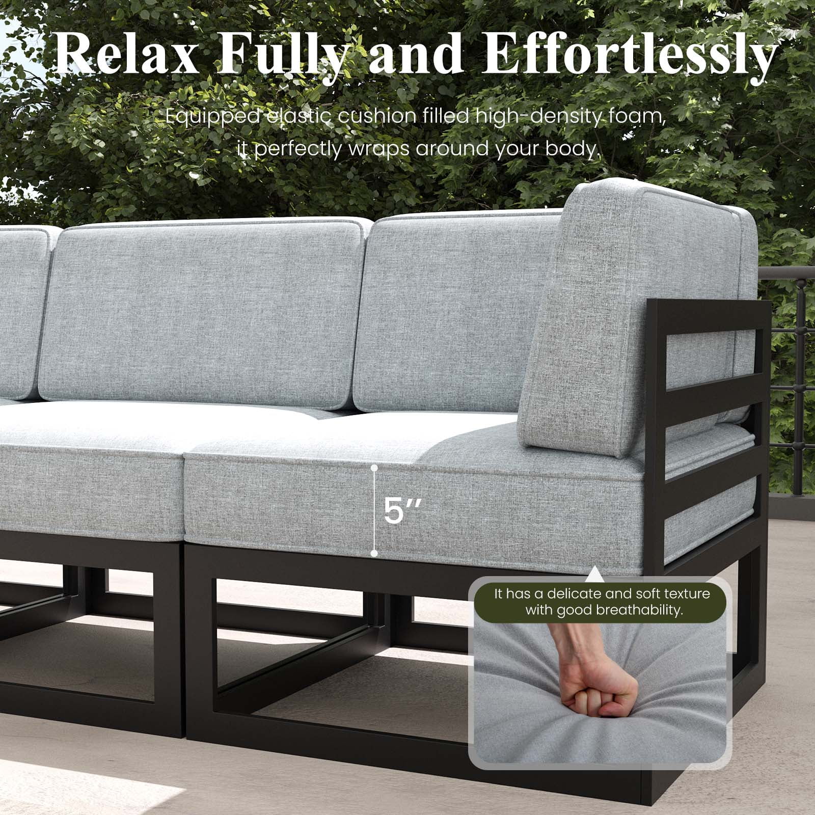LayinSun Large Aluminum Patio Furniture Set with Fire Pit Table, 9 Pieces Modern Outdoor Conversation Set Sectional Metal Sofa Set with Olefin Cushion