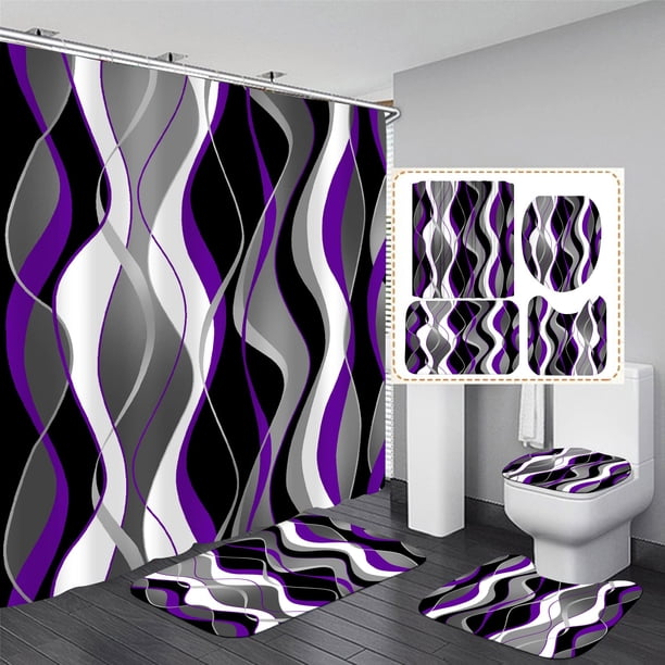 Juego de cortinas de ducha Nkzply, color morado y negro, 4 unidades