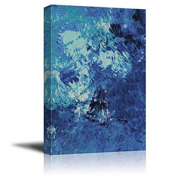 wall26 Canvas Wall Art - Oil Painting Style Abstract Blue Artwork - Giclee Print Gallery Wrap Modern Home Art Ready to Hang - 16x24 inches