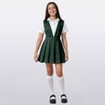 thumbnail image 2 of mgoYE Girl Dresses size 7-8 Girls' School Uniform Dress V-Neck Jumper Dress Pull-on Skirt Stretchy Flared Overall Dress(Dark Green,4-5 Years), 2 of 9