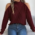 thumbnail image 4 of UAMVSH Cold Shoulder Sweaters for Women Turtleneck Tops Fall Comfy Long Sleeve Soft Cable Knitted Pullovers Trendy Going out Sweaters(Small,Wine), 4 of 7