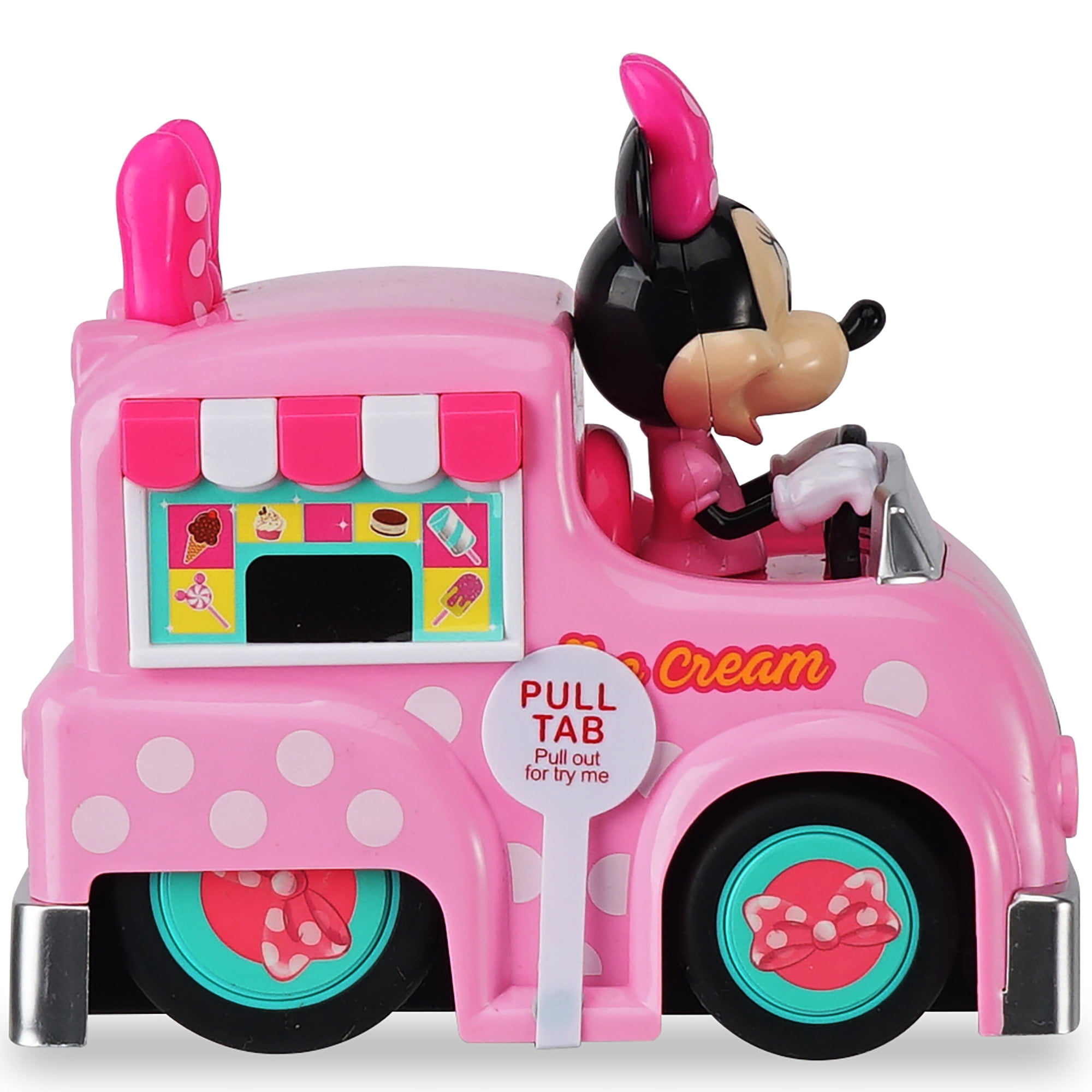 Disney Junior: Press N' Go - Minnie Mouse Ice Cream Truck - 5.5” Pink & White Toy Vehicle, Flashing Lights & Sounds Car, Desserts Shop Play, Kids 3+