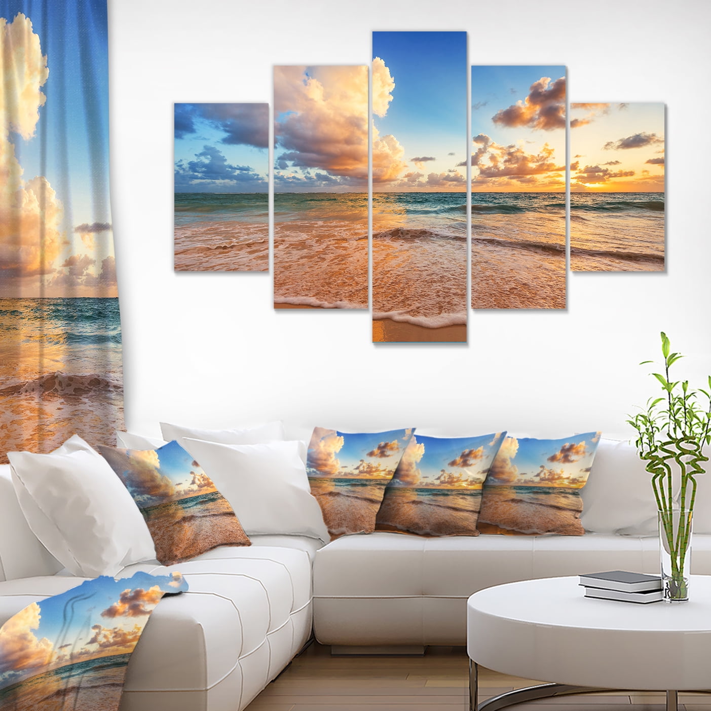 Two Piece Tropical Island Beach Ocean Photographic Wall Art Print Canvas Framed 