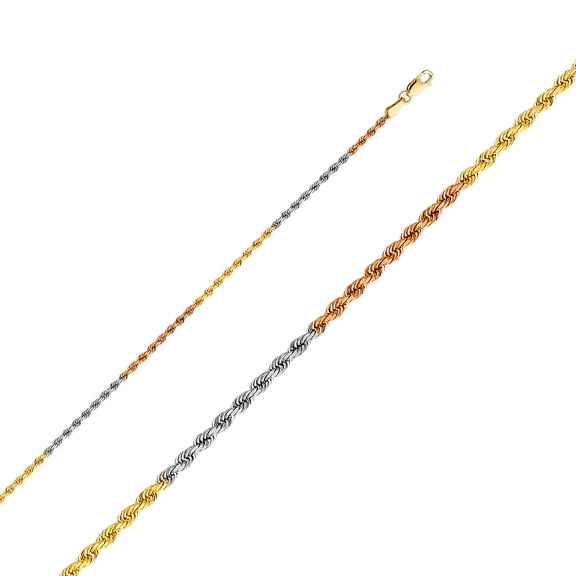 14k Tri Gold 2mm Diamond-Cut Solid Rope Chain Link Necklace 18" Jewelry Female Unisex