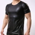thumbnail image 4 of T-Shirts for Men Casual Leather Round Neck Pullover Sports Blouse Tops Men's Summer Short Sleeve Tops, 4 of 7