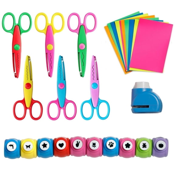 Craft Punch Set, Pattern Scissors Kit, 26 Pcs with Decorative Edge Scissors, Shape Hole Punchers
