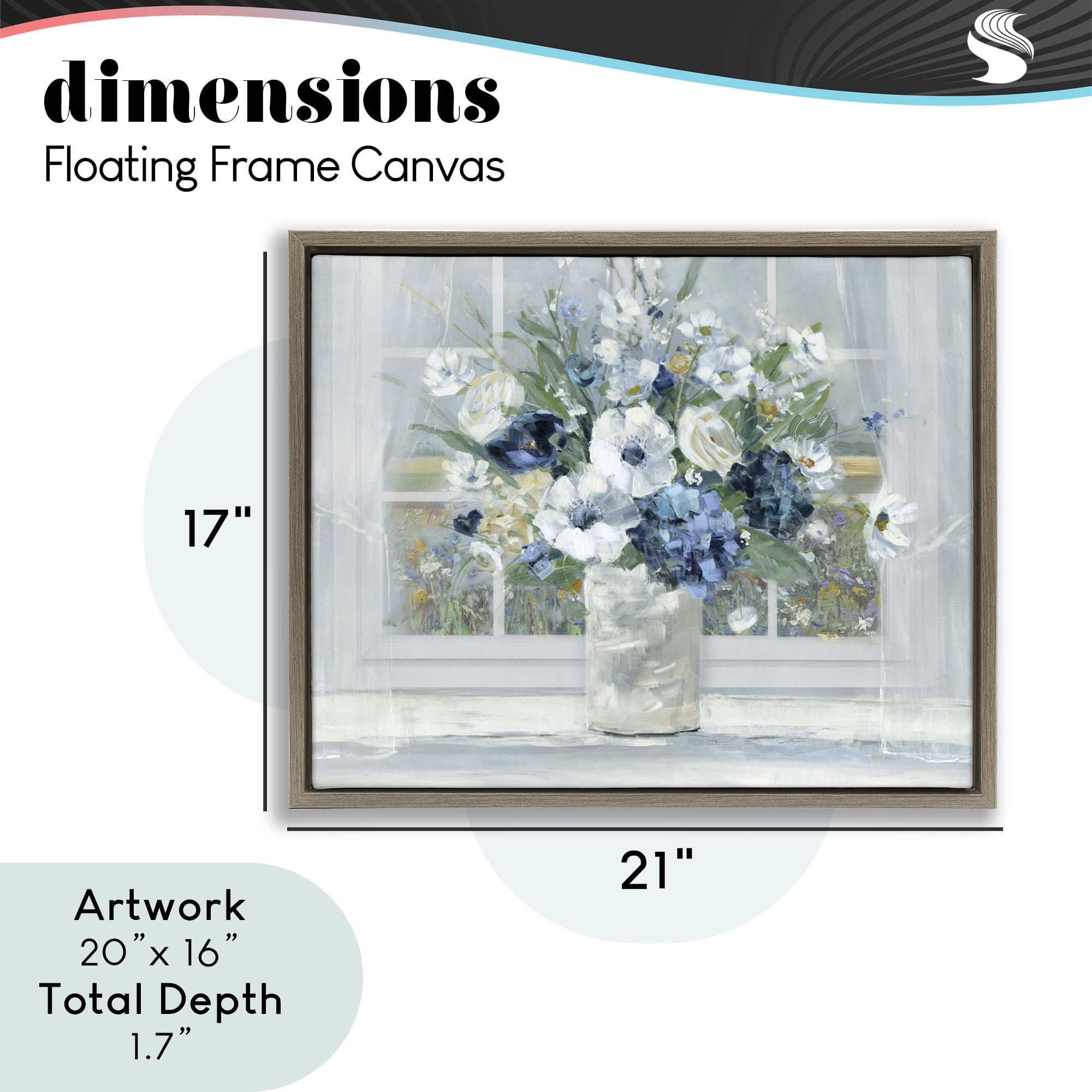 Stupell Industries Blue Hydrangea & Anemone Bouquet Brown Framed Floater Canvas Wall Art, design by Sally Swatland