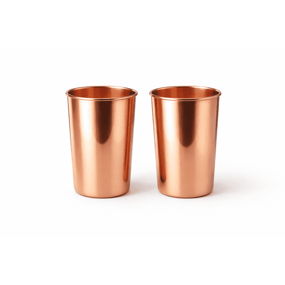 Pure Copper Drinking Glass Set of 2, 11 oz (312 ml) Plain Copper Tumblers, Ayurvedic Water Glasses for Health & Daily Use