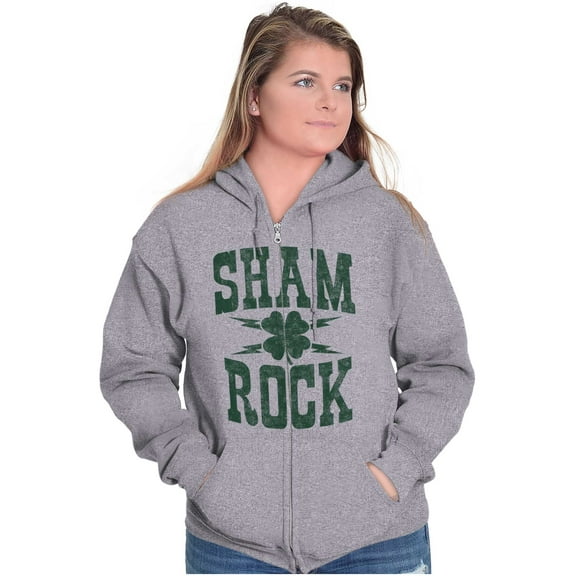 St Patricks Day Shamrock Clover Zip Up Hoodie Men's Women's Brisco Brands S