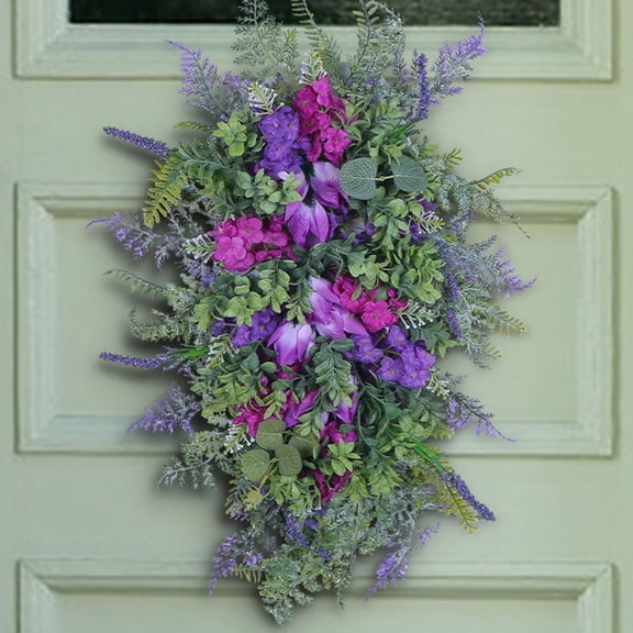 SeekLGT Spring Summer Front Door Wreath Artificial Floral Hydrangea Teardrop Garland for Fireplace and Wall Decor Elegant Home Decoration