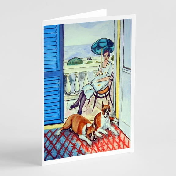 Lady with her Boxer Greeting Cards and Envelopes Pack of 8