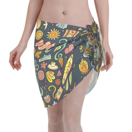 Coaee Colorful Hippie Women s Short Sarongs Beach Wrap Sheer Bikini Wraps Chiffon Cover Ups for Beach  Swimming  Holiday